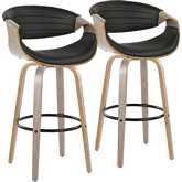 Symphony 30" Swivel Bar Stool in Light Grey Wood & Black Leatherette with Black Footrest (Set of 2)